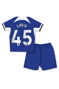 Chelsea Romeo Lavia #45 Jalkapallovaatteet Lasten Kotipeliasu 2023-24 Lyhythihainen (+ Lyhyet housut)